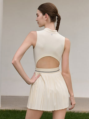 「4月下旬入荷予定」接触冷感 UVカット通気 プリーツ ワンピース パッド付き　