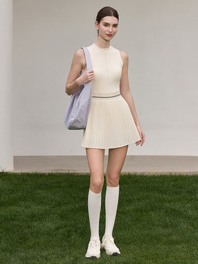 「4月下旬入荷予定」接触冷感 UVカット通気 プリーツ ワンピース パッド付き　