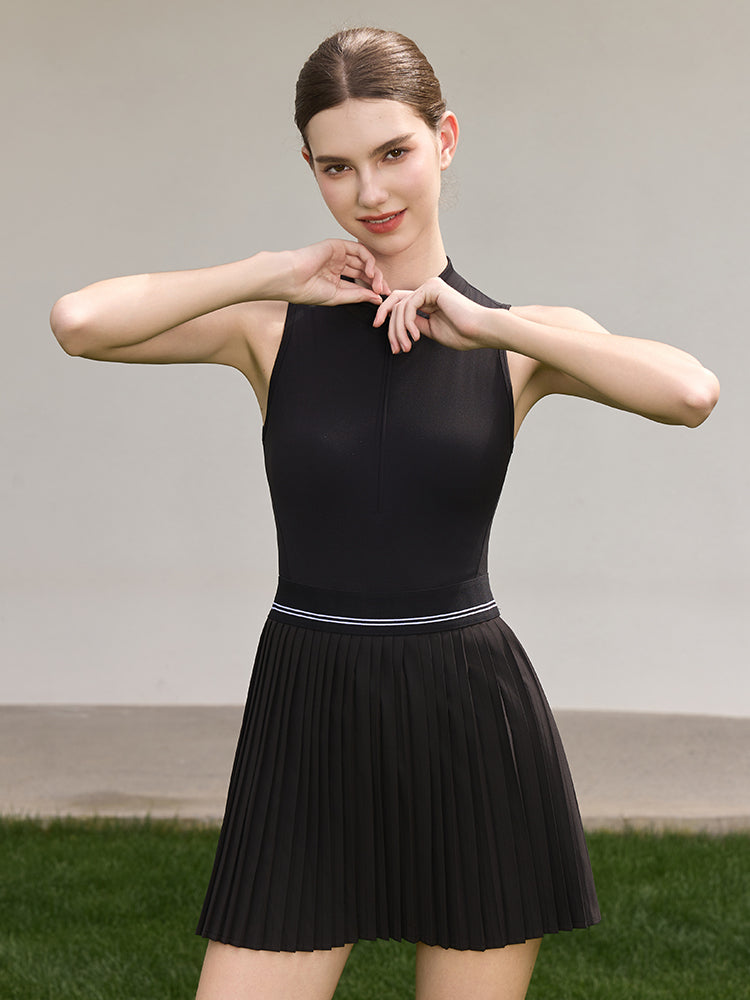 「4月下旬入荷予定」接触冷感 UVカット通気 プリーツ ワンピース パッド付き　