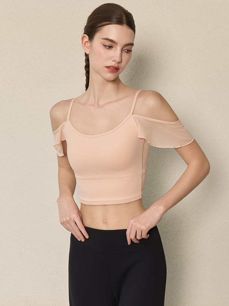 フリル オフショルダー パッド付き キャミソール