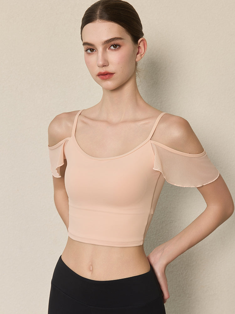 フリル オフショルダー パッド付き キャミソール