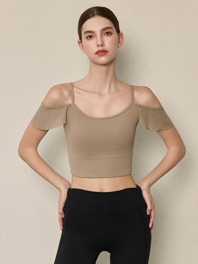 フリル オフショルダー パッド付き キャミソール