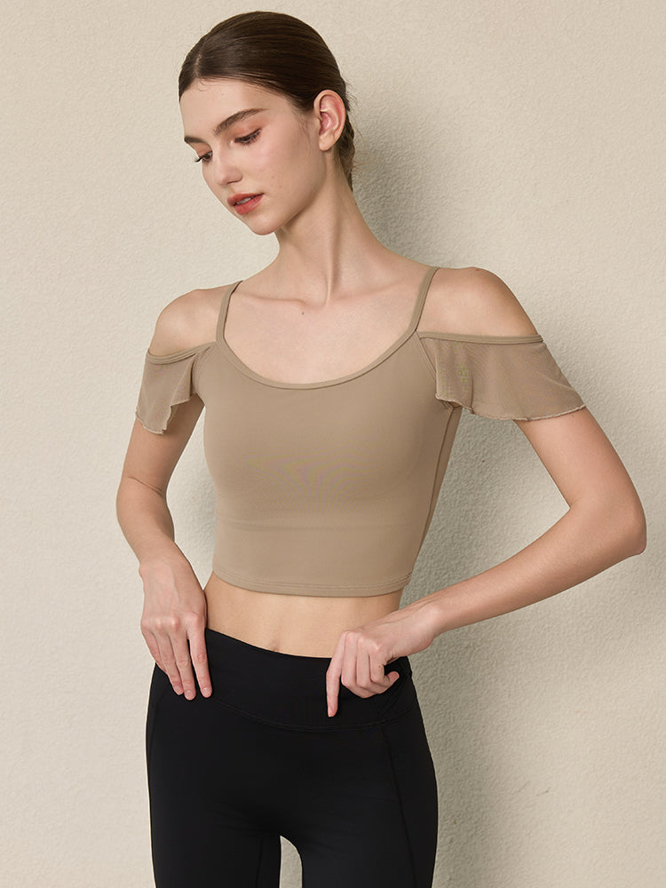 フリル オフショルダー パッド付き キャミソール