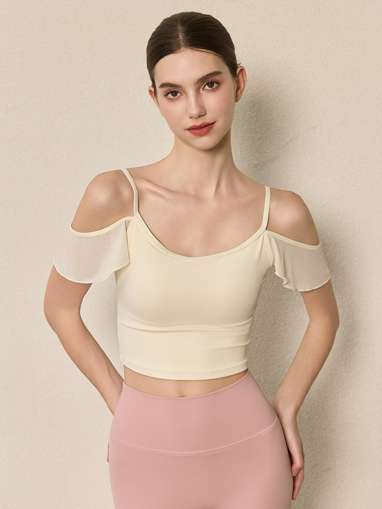 フリル オフショルダー パッド付き キャミソール