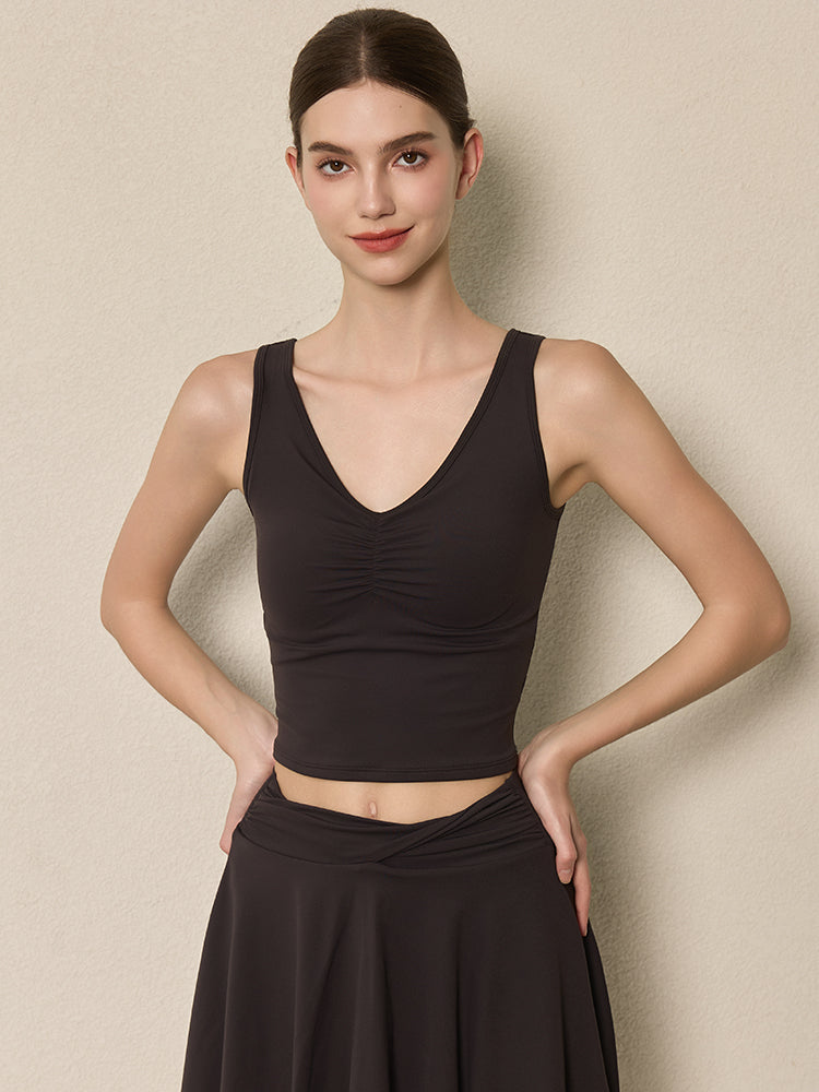 美背 Vネック 幅広ストラップ ヨガ タンクトップ
