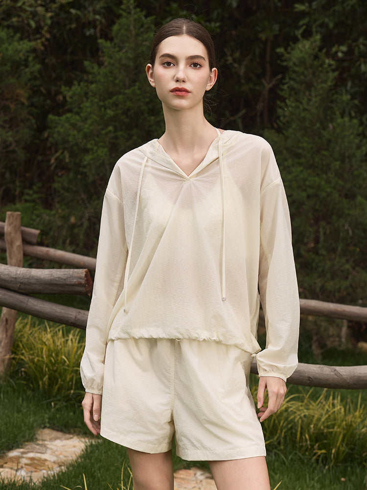 夏用 UVカット 軽量 ルーズフィット パーカー