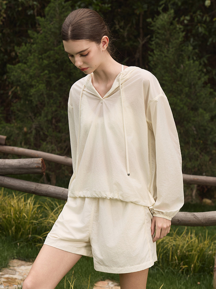 夏用 UVカット 軽量 ルーズフィット パーカー