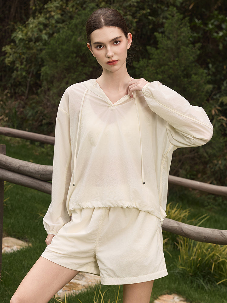 夏用 UVカット 軽量 ルーズフィット パーカー