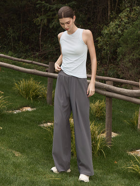 夏用 薄手 ハイウエスト ストレート ワイドパンツ