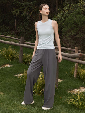 夏用 薄手 ハイウエスト ストレート ワイドパンツ