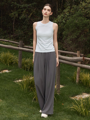 夏用 薄手 ハイウエスト ストレート ワイドパンツ