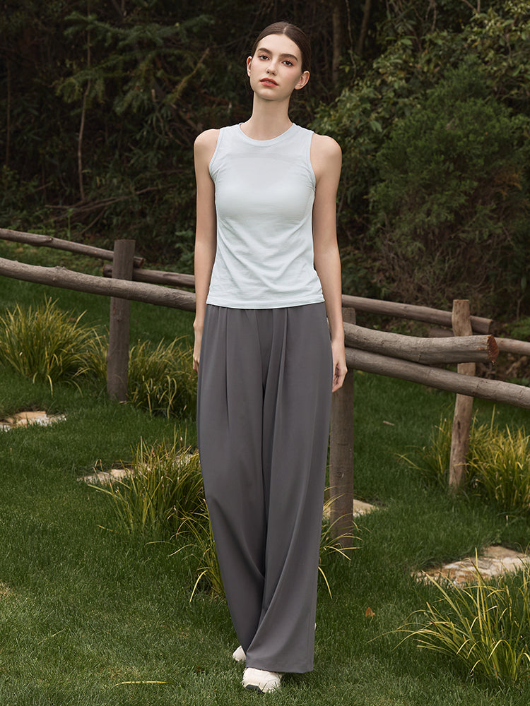 夏用 薄手 ハイウエスト ストレート ワイドパンツ
