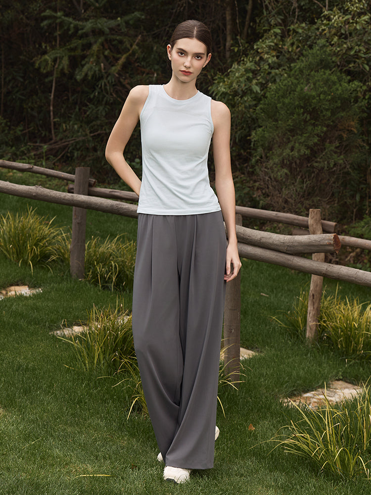 夏用 薄手 ハイウエスト ストレート ワイドパンツ