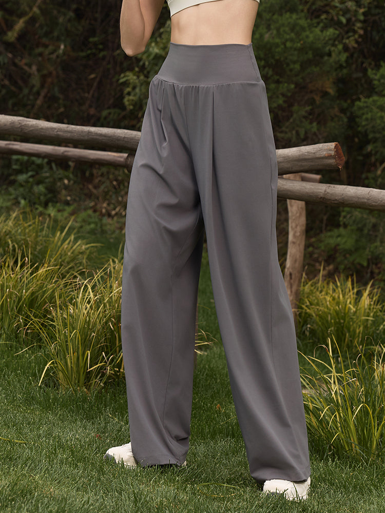 夏用 薄手 ハイウエスト ストレート ワイドパンツ