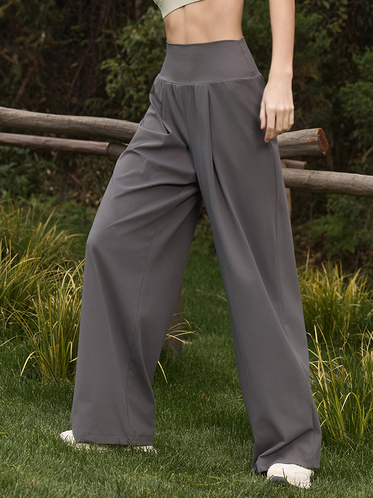 夏用 薄手 ハイウエスト ストレート ワイドパンツ