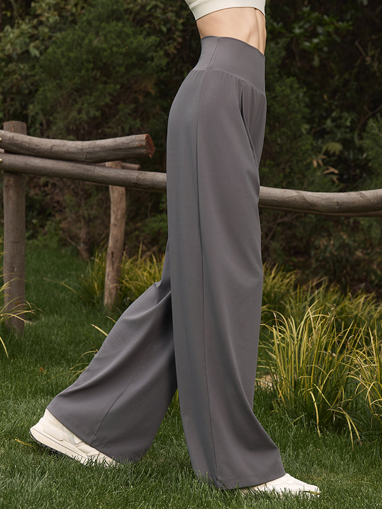 夏用 薄手 ハイウエスト ストレート ワイドパンツ