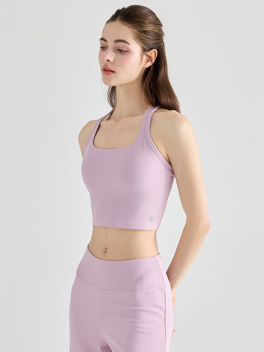 YoRib™ シリーズ カップ付き タンクトップ＆ショート丈半袖カーディガン 2点セット