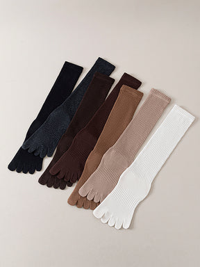 ベーシック 無地 リブ ミドル丈 5本指ソックス