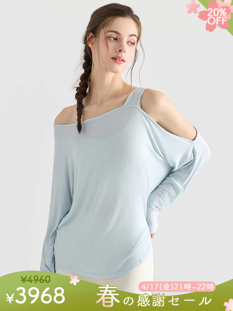 アシメオフショルダー 長袖シャツ