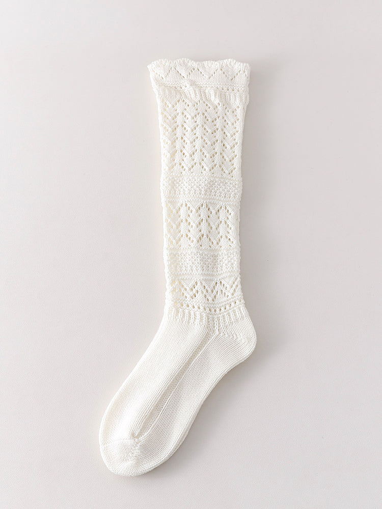 秋冬 ニット 透かし編みソックス