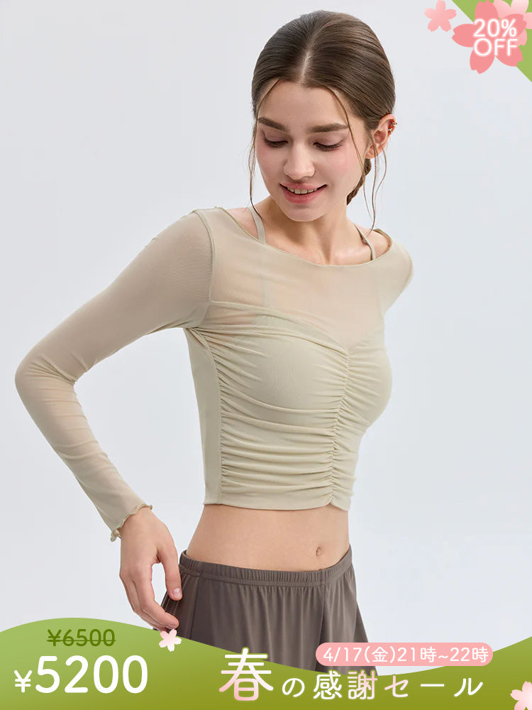 スリム見え 透け感 キャミソール×メッシュ長袖トップス2点セット