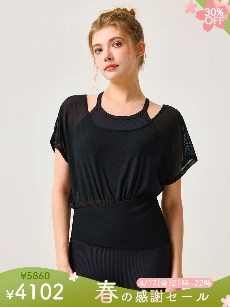 吸湿速乾 スポーツブラ+半袖メッシュTシャツセット