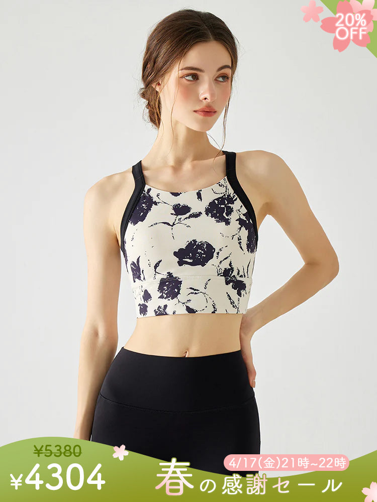 背中見せ 花柄 ブラトップ パッド付き