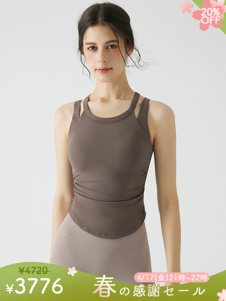 バックスタイル フェイクレイヤード スポーツブラ　