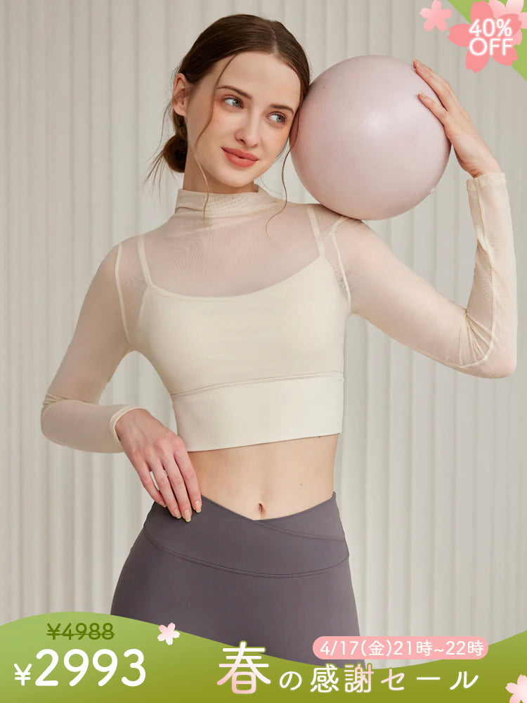 オーガンジー レイヤード パッド付き ロングスリーブ