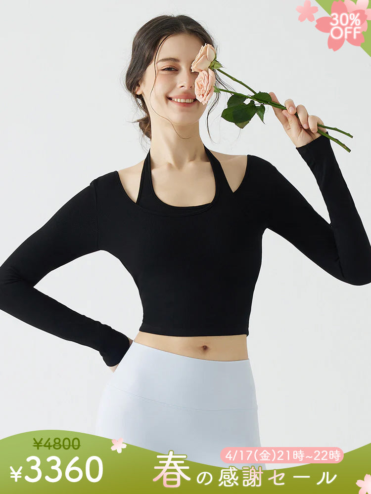 ホルターネック バックスタイル レイヤード風長袖