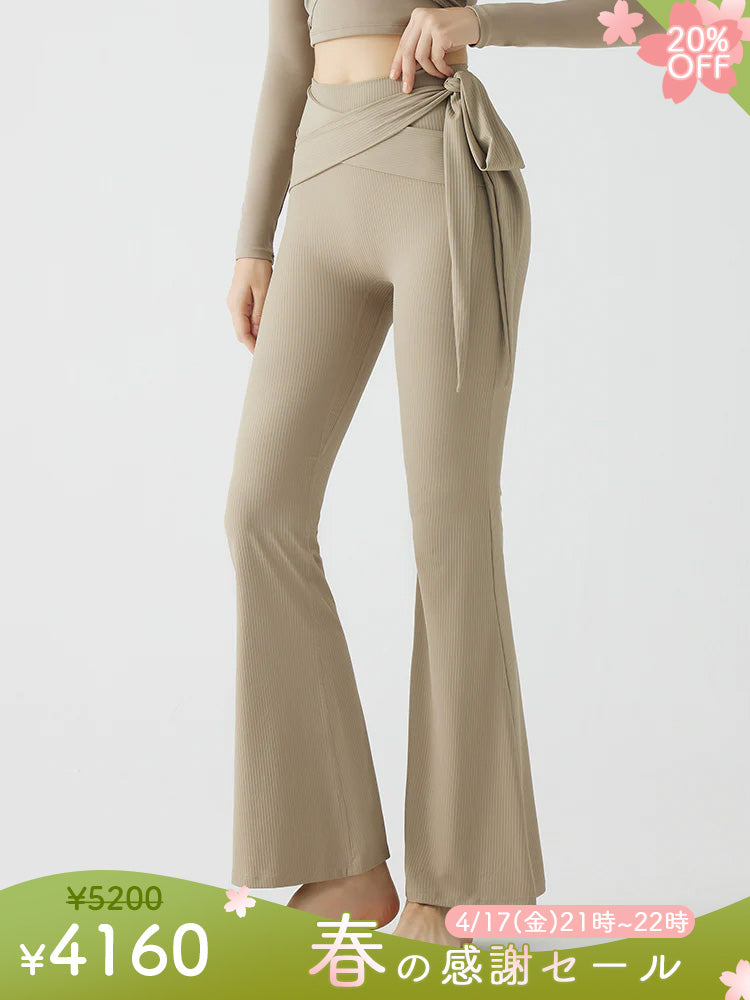 リブ ハイウエスト フレアレギンス