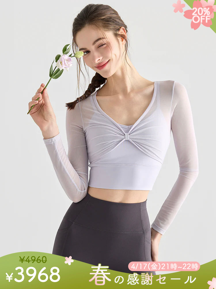 メッシュ切り替え レイヤード ロングスリーブ バッド付き