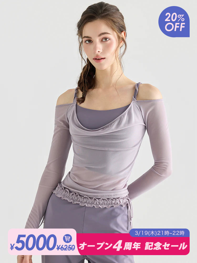 ドレープネック オフショルダー長袖