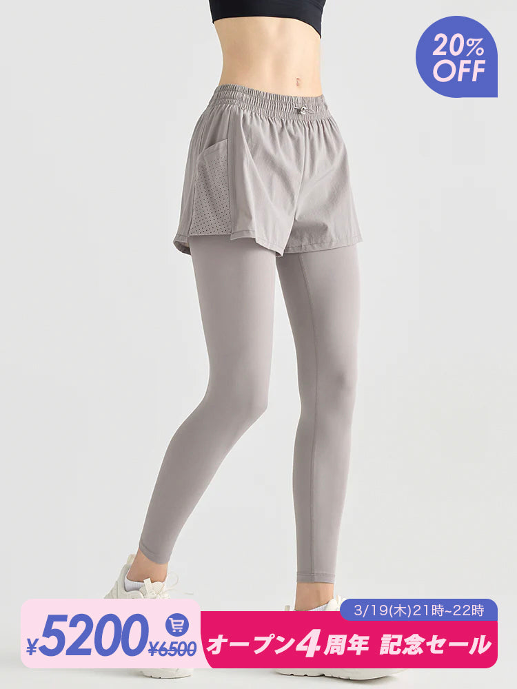 ショートパンツ付きレギンス ポケット付き