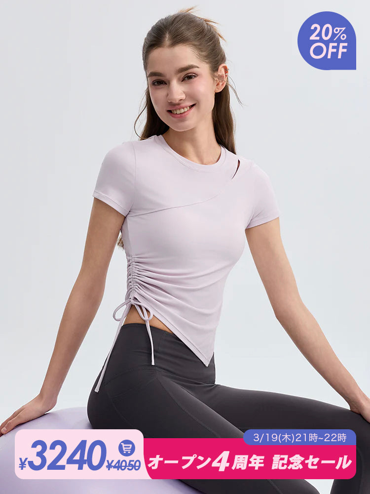 「4月初入荷予定」7A抗菌 通気性 アシンメトリー スリット入り 半袖