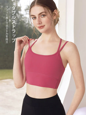 バックスタイル ダブルストラップ スポーツブラ パッド付き
