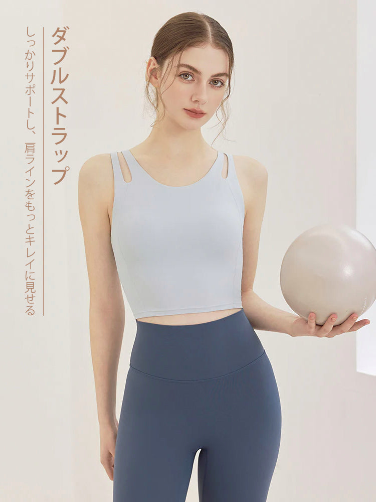 ダブルストラップ スポーツブラ パッド付き