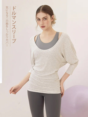 Uネック 長袖 ヨガトップス