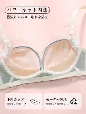 【ノンワイヤー盛れる】花柄総レース盛りブラ＆ショーツ