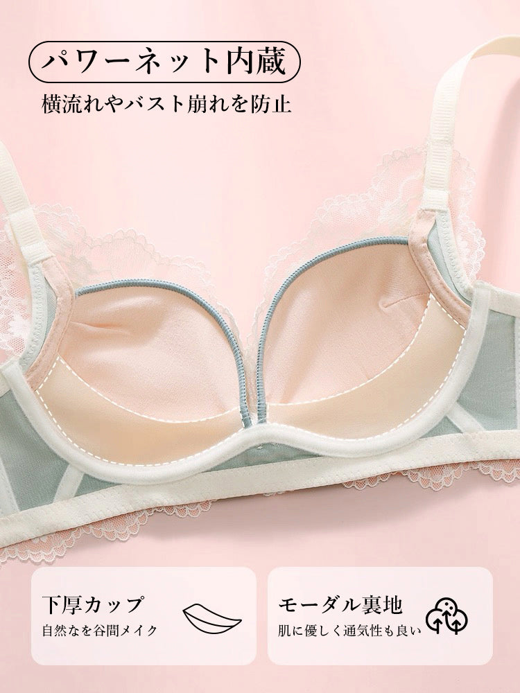 【ノンワイヤー盛れる】花柄総レース盛りブラ＆ショーツ