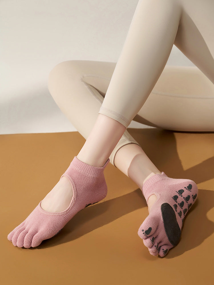 本革 滑り止める付き 甲あき 5本指ソックス