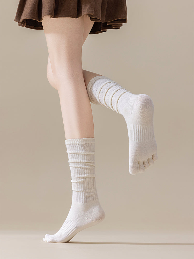 ベーシック 無地 リブ ミドル丈 5本指ソックス