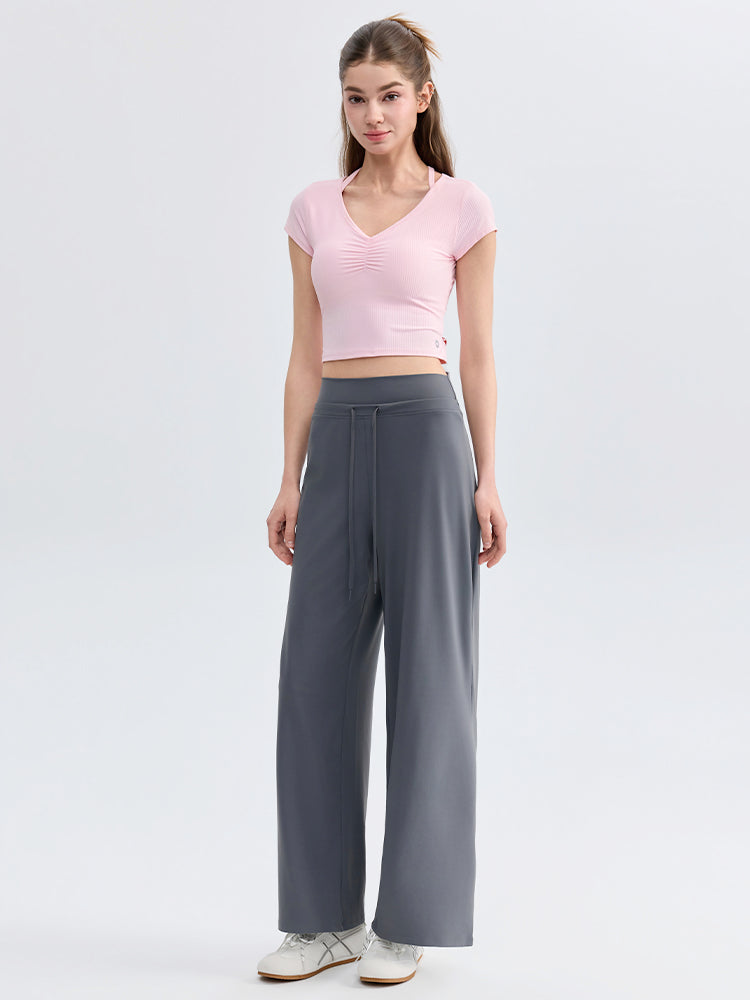 ハイウェスト ストレート ワイドパンツ ヨガパンツ