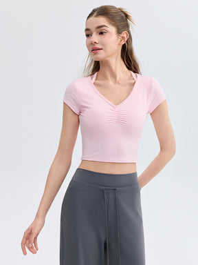 ソフトリブ スリムフィット パッド付き ヨガウェア 半袖