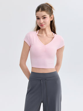 ソフトリブ スリムフィット パッド付き ヨガウェア 半袖