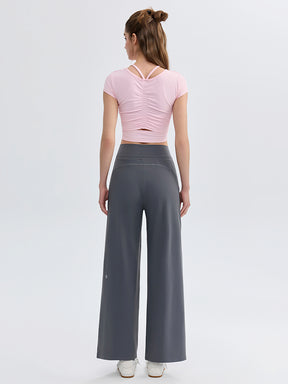 ソフトリブ スリムフィット パッド付き ヨガウェア 半袖