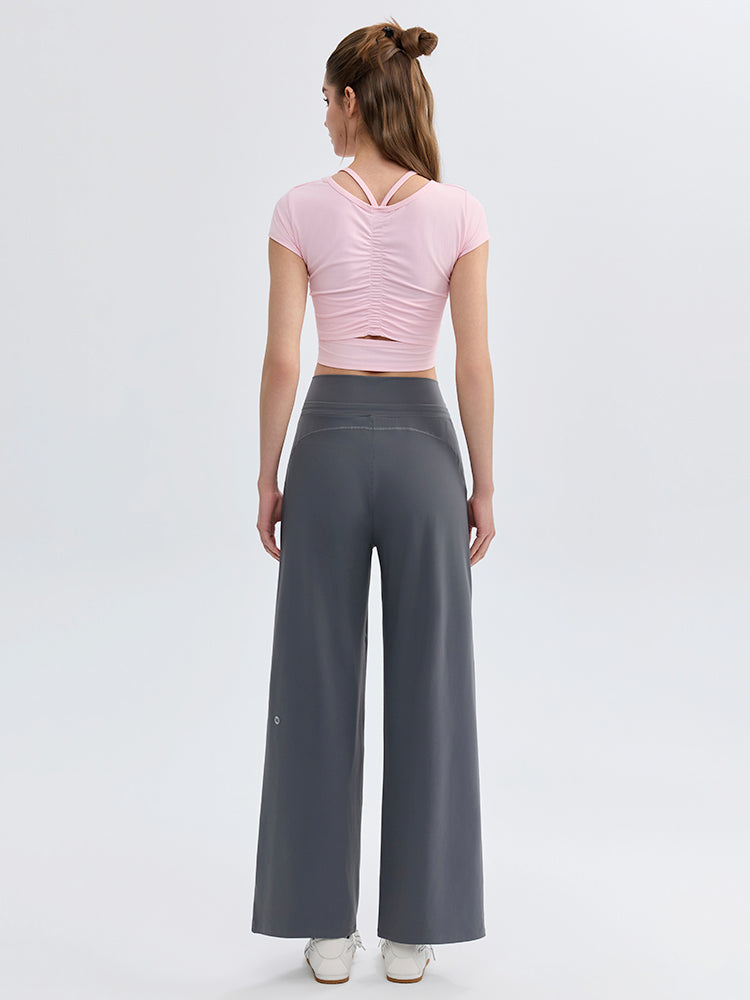 ソフトリブ スリムフィット パッド付き ヨガウェア 半袖