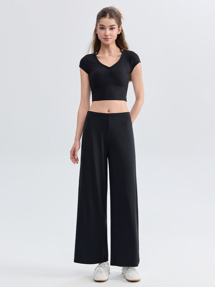 ソフトリブ スリムフィット パッド付き ヨガウェア 半袖