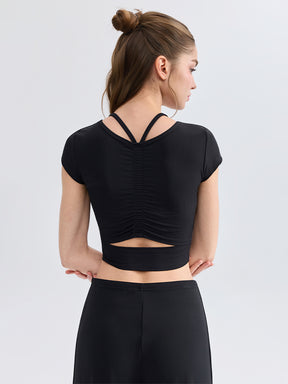 ソフトリブ スリムフィット パッド付き ヨガウェア 半袖