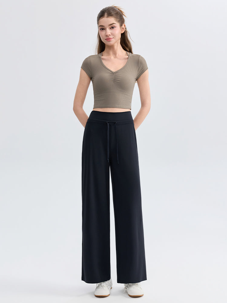 ソフトリブ スリムフィット パッド付き ヨガウェア 半袖